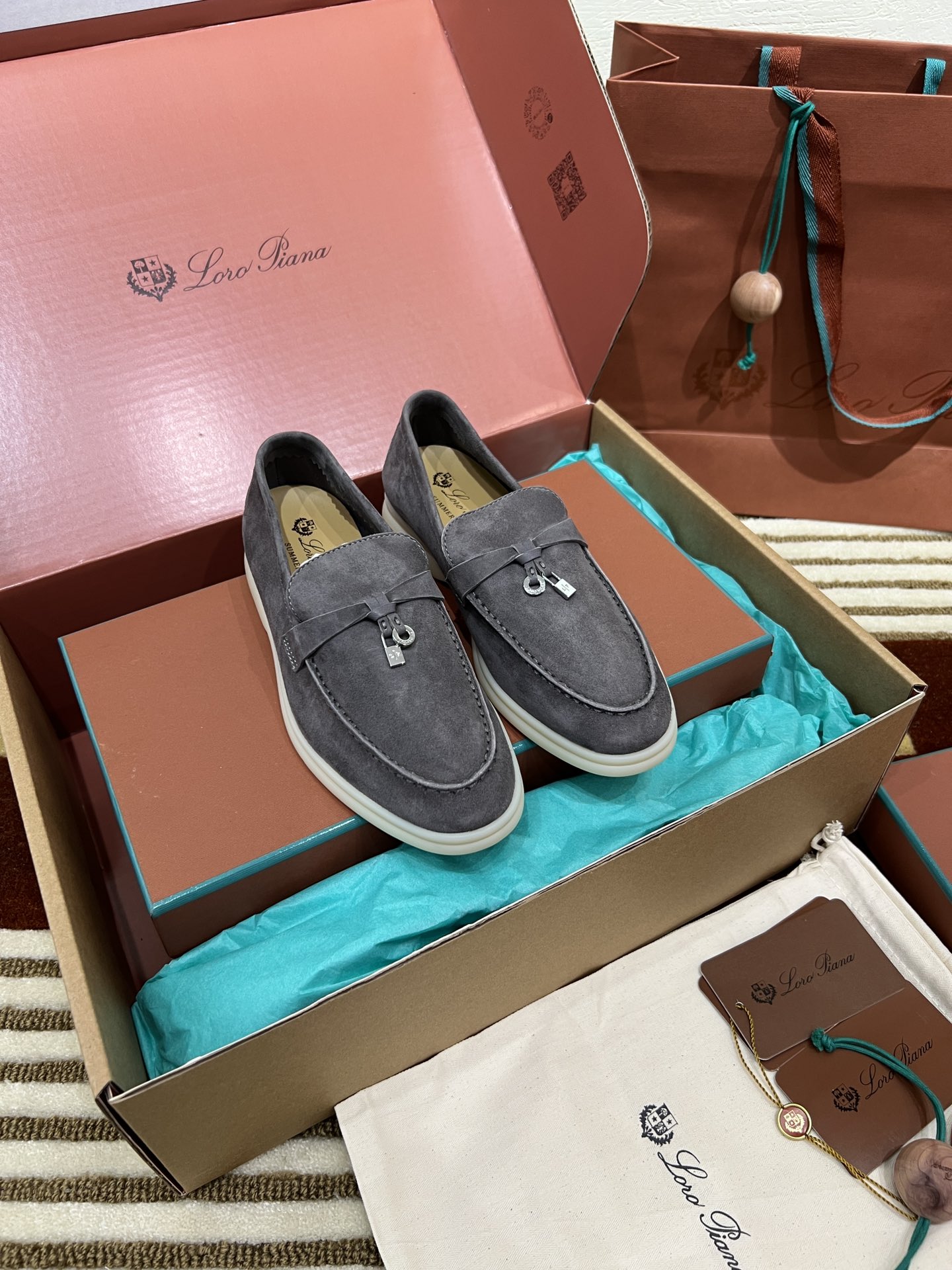 Loro Piana Summer Charm Walk Loafers_Dark Gray