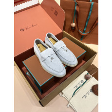 Loro Piana Summer Charm Walk Loafers_Light Gray